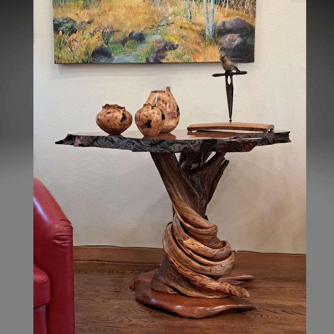 Click to view detail for JW-246 Tall Table/Pedestal Large Redwood/Juniper $5500
